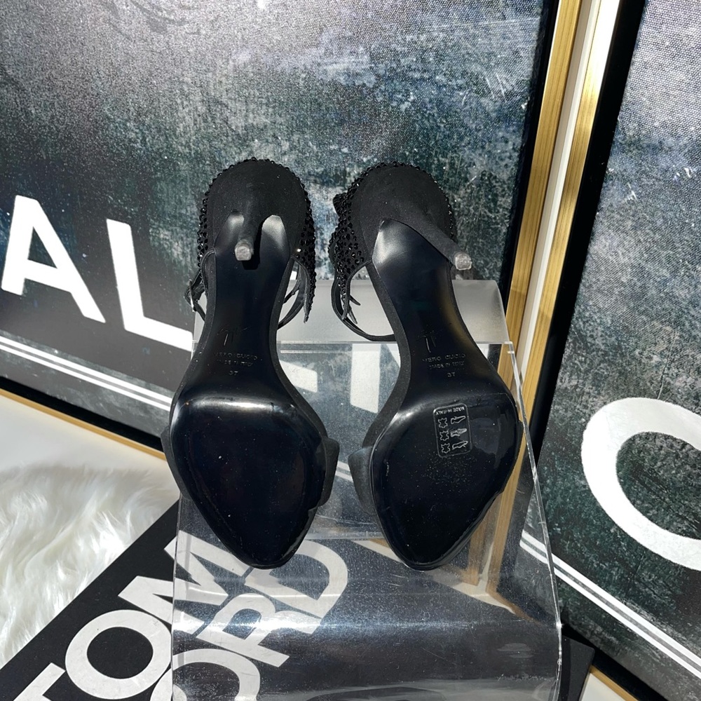 New Giuseppe Zanotti Swarovski 120mm Suede Sandals in Black Gothic Moody Witchy - Picture 11 of 17